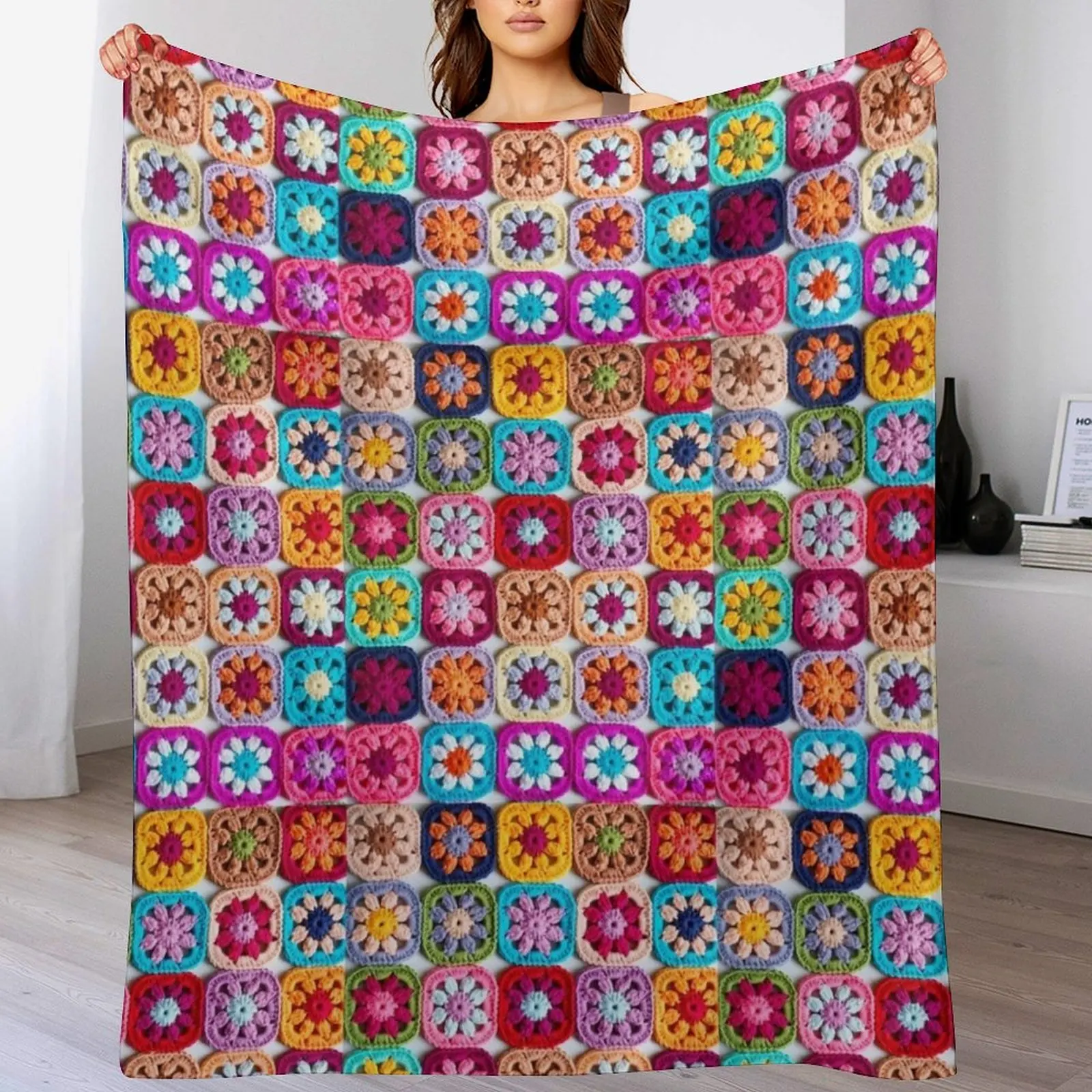 knitted background granny square Throw Blanket Summer Beddings Custom Blankets