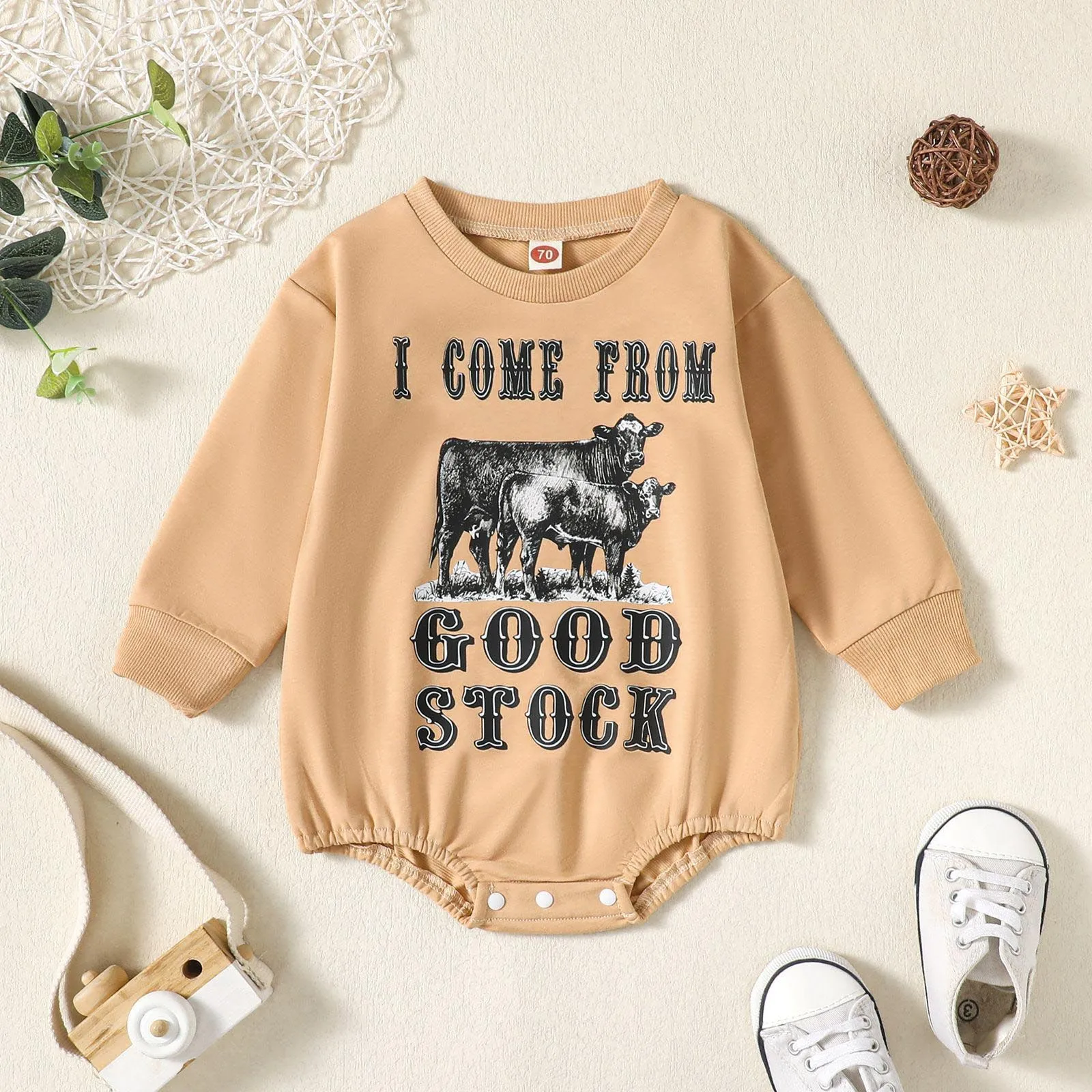 Autumn Infant Baby Boys Girls Fall Bodysuit Casual Long Sleeve Cow Letter Print Jumpsuit Warm Clothes Sweatshirts Pullover New