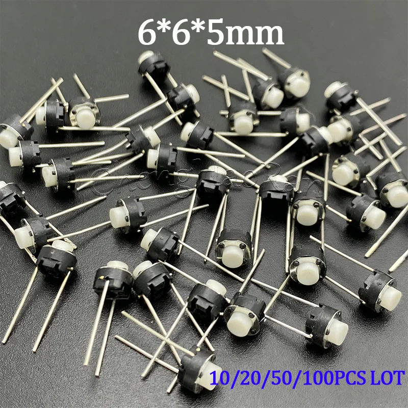 10/20/50/100/PCS 6x6x5mm DIP Tactile Push Button Switch 2-Pin Round Button Micro Tact Switch White Black For DIY Circuit Board