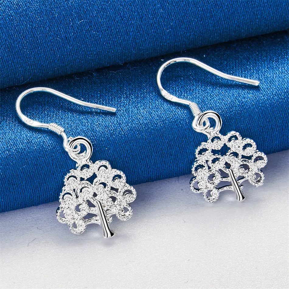 925 Sterling Silver Delicate Openwork Tree Earrings for Women - Fashion Party Gifts and Wedding Accessories