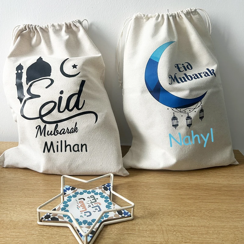 Personalised custom name eid Mubarak Muslim Islamic Ramadan Kareem home Fireplace Mantle decoration kid boy girl eidi gift bag