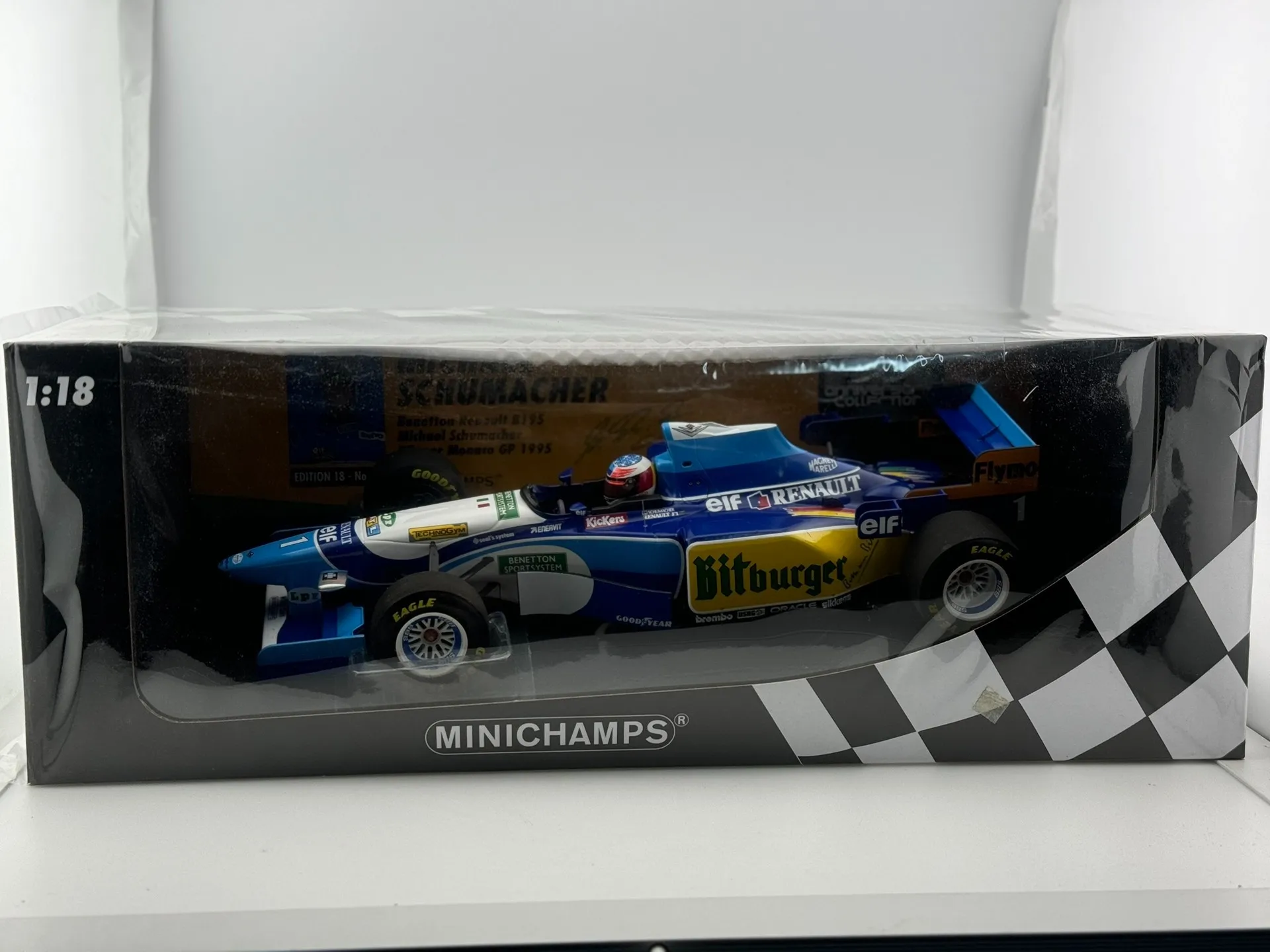 

Литой под давлением MINICHAMPS масштаб 1:18 Benetton Renault B195 — Winner Monaco GP 1995, сплав 510952301, коллекционная модель гоночного сплава автомобиля