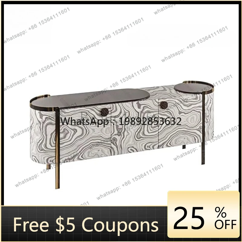 LYY Light luxury retro texture TV cabinet artistic side cabinet high-end villa luxury stone secret cabinet