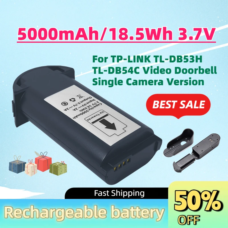 Upgrade 5000mAh/18.5Wh 3.7V Li-ion Rechargeable Battery for TP-LINK TL-DB53H TL-DB54C Video Doorbell Single Camera Version