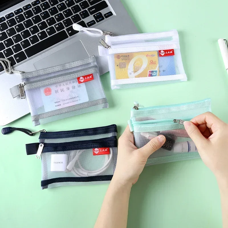 

Маленькие сетчатые двухслойные сумки для монет, сумка для хранения кредитных карт, кошелек для денег, кошелек для наушников, кабель, органайзер, сумка