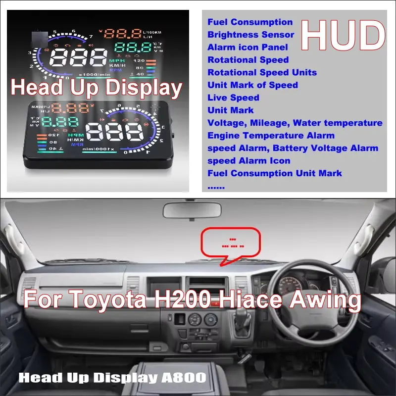 Affichage tête haute HUD pour Toyota H200 Hiace Awing 2000-2024, accessoires de projecteur de pare-brise automobile