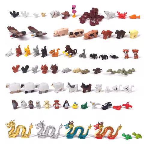 MOC 1PCS 인쇄 동물원 동물 컬렉션 갈매기 펭귄 물고기 양 빌딩 블록 토지 및 해양 벽돌 DIY 장난감 어린이 선물
