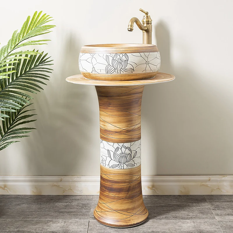 

Ceramic pillar washbasin, floor standing sink, basin, household balcony