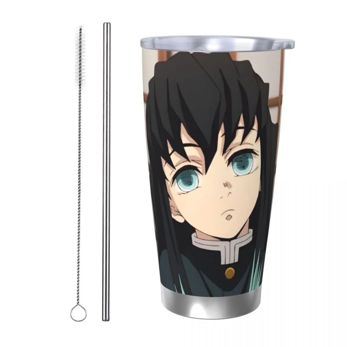 Muichiro Tokito Demon Slayer 20oz Stainless Steel Car Mug Straw Thermal Iced Travel Cup Vacuum Insulated Coffee Hot Cup