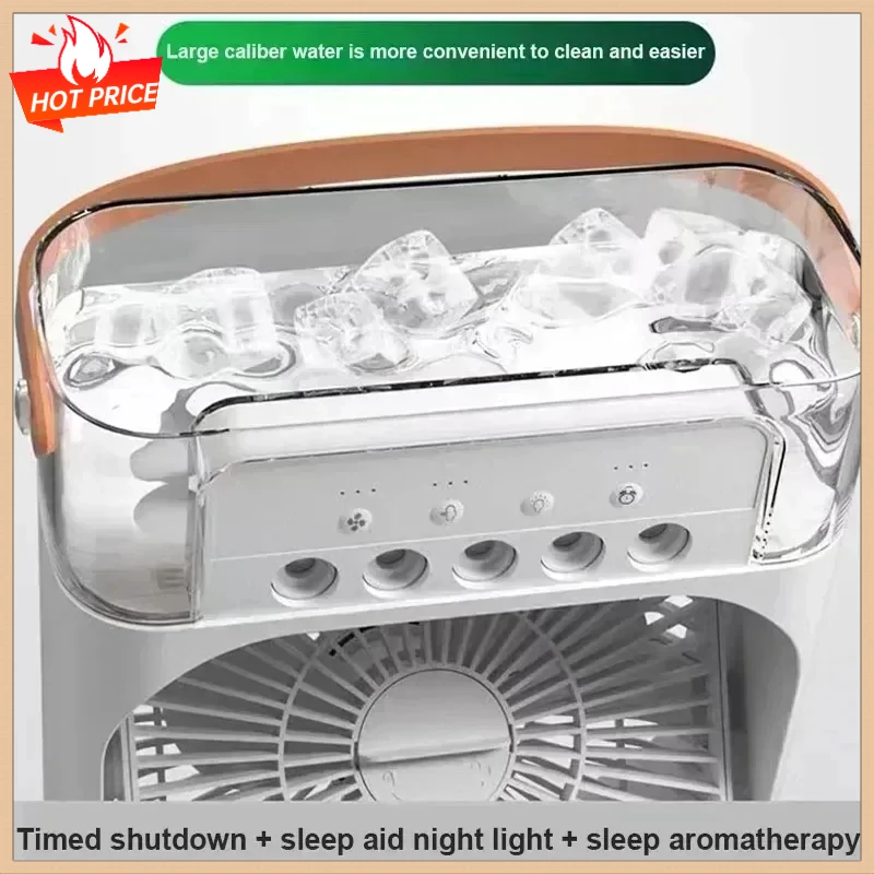 3 In 1 Portable Mini Air Cooler Fan With Humidifier LED Night Light Adjustable Household Office White Air Conditioner Fan