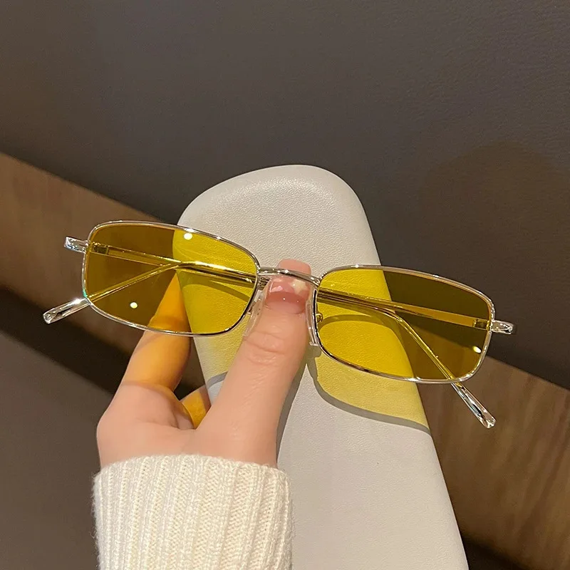 New Small Rectangle Retro Sunglasses Luxury Metal Designer Casual Shades Man Women's Fashion Sun Glasses view 5