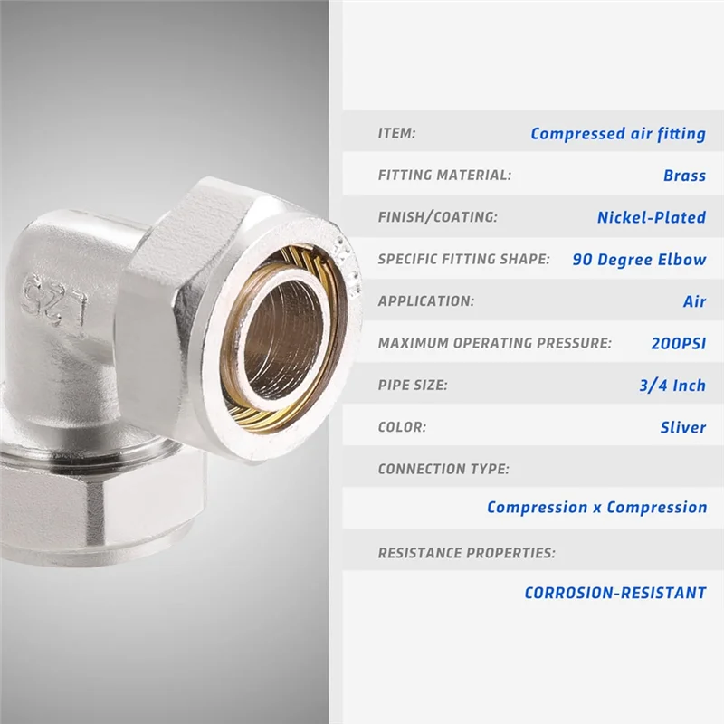 A02M-Luftanschlüsse, 2 Stück, 3/4 Zoll Winkel, Messing, vernickelt, 200 PSI, für Druckluftleitungen für Ladengarage