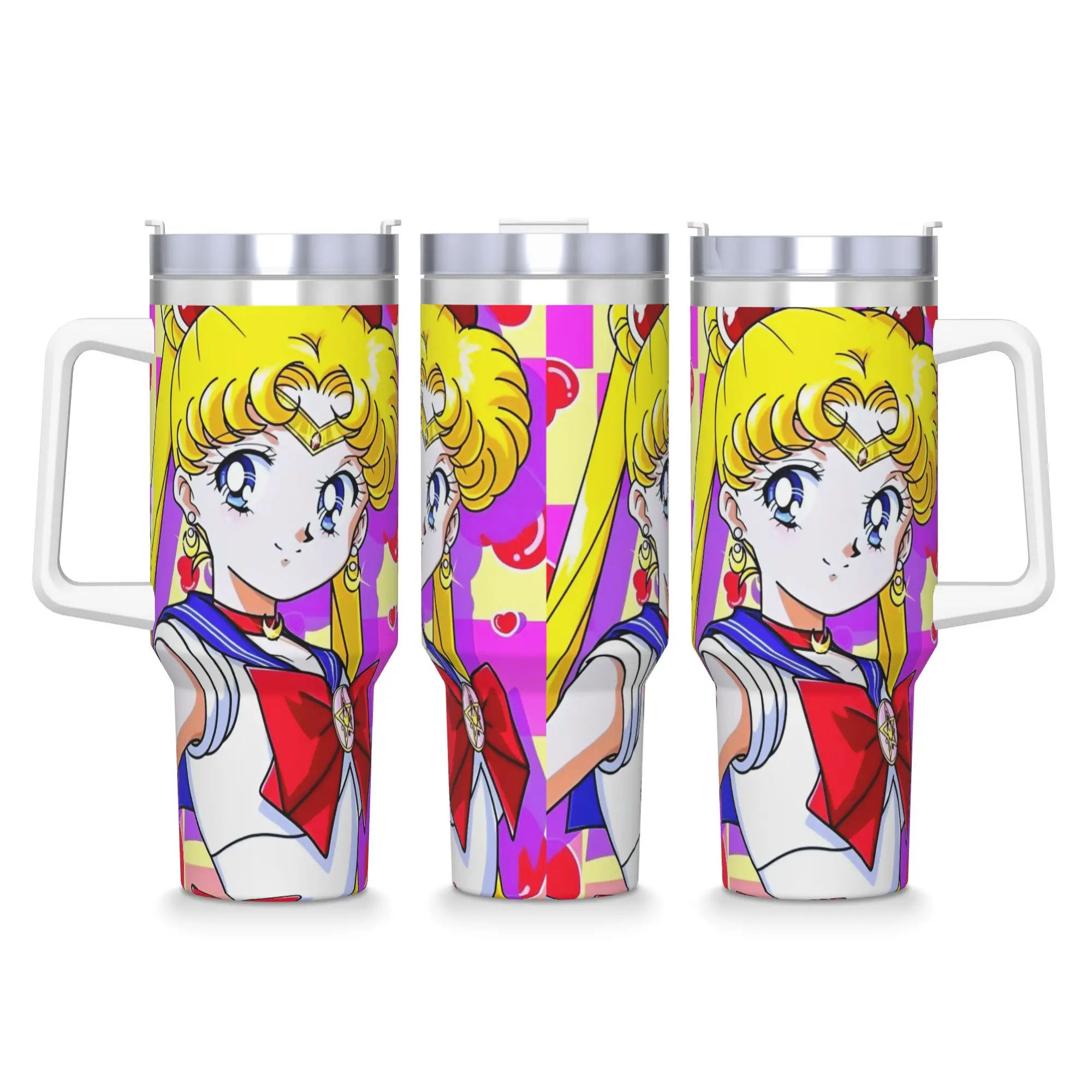 

S-Sailor M-Moon Аниме Стакан из нержавеющей стали Кемпинг Кофейная кружка с соломинкой и крышкой Большие кружки Чашка Холодный напиток Бутылка для воды