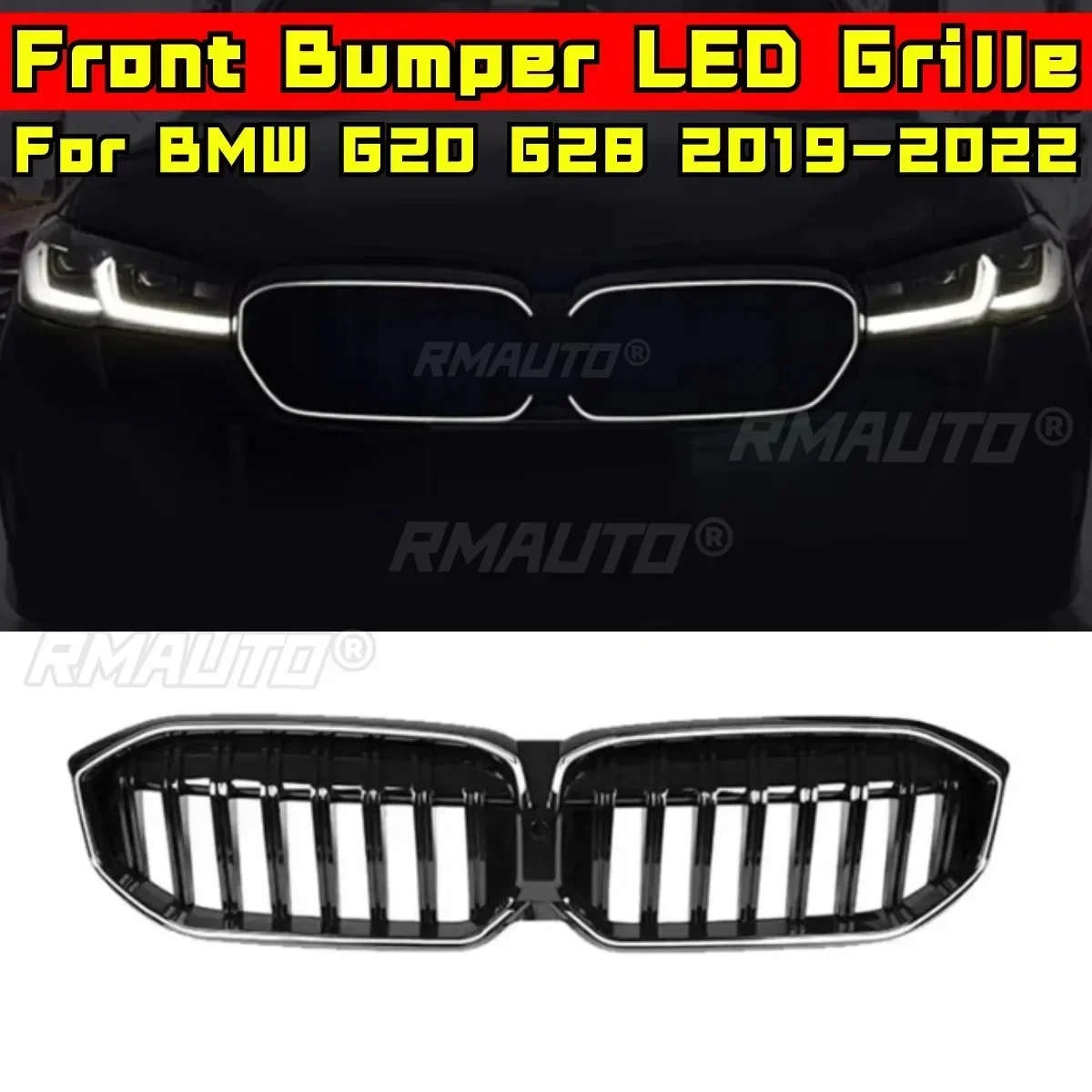 LED Front Racing Facelift Upper Radiator Grilles For BMW 3 Series G20 G28 2019-2022 Car Front Bumper Racing Grille Exterior Part