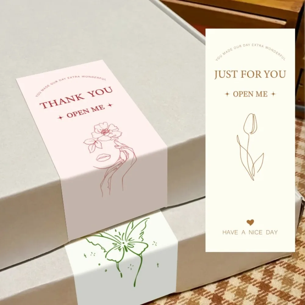 50pcs Rectangular Thank You Sticker 6x15cm Flowers Pattern Gift Box Package Decor Handmade Seal Labels for Birthday Wedding - view 2