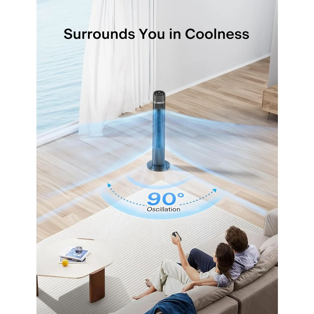 Bladeless Tower Fan, with Remote Control, 26ft/s, 90° Oscillation, 3 Speed Settings, 27 Db, 3 Modes, 15-Hour Timer, LED Display