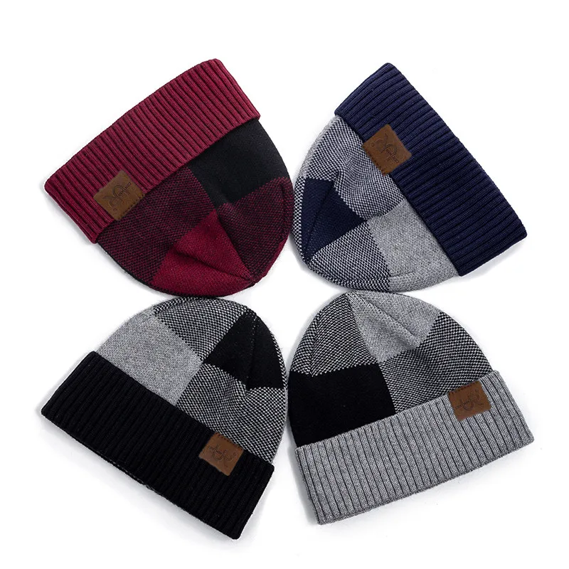 Hot Sale Unisex Winter Hat Add Fleece Warm Cap Lattice Stitching Soft Beanie Hat For Men Women Outdoor Thicken Ski Knitted Hat