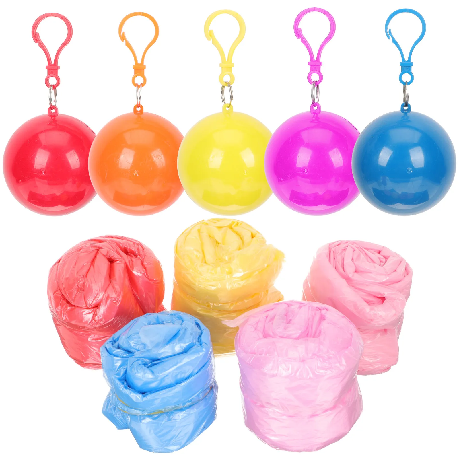 5Pcs Portable Waterproof Raincoats Foldable Keyring Rain Ponchos Compact Lightweight for Outdoor Camping Fishing Sports Rainwear
