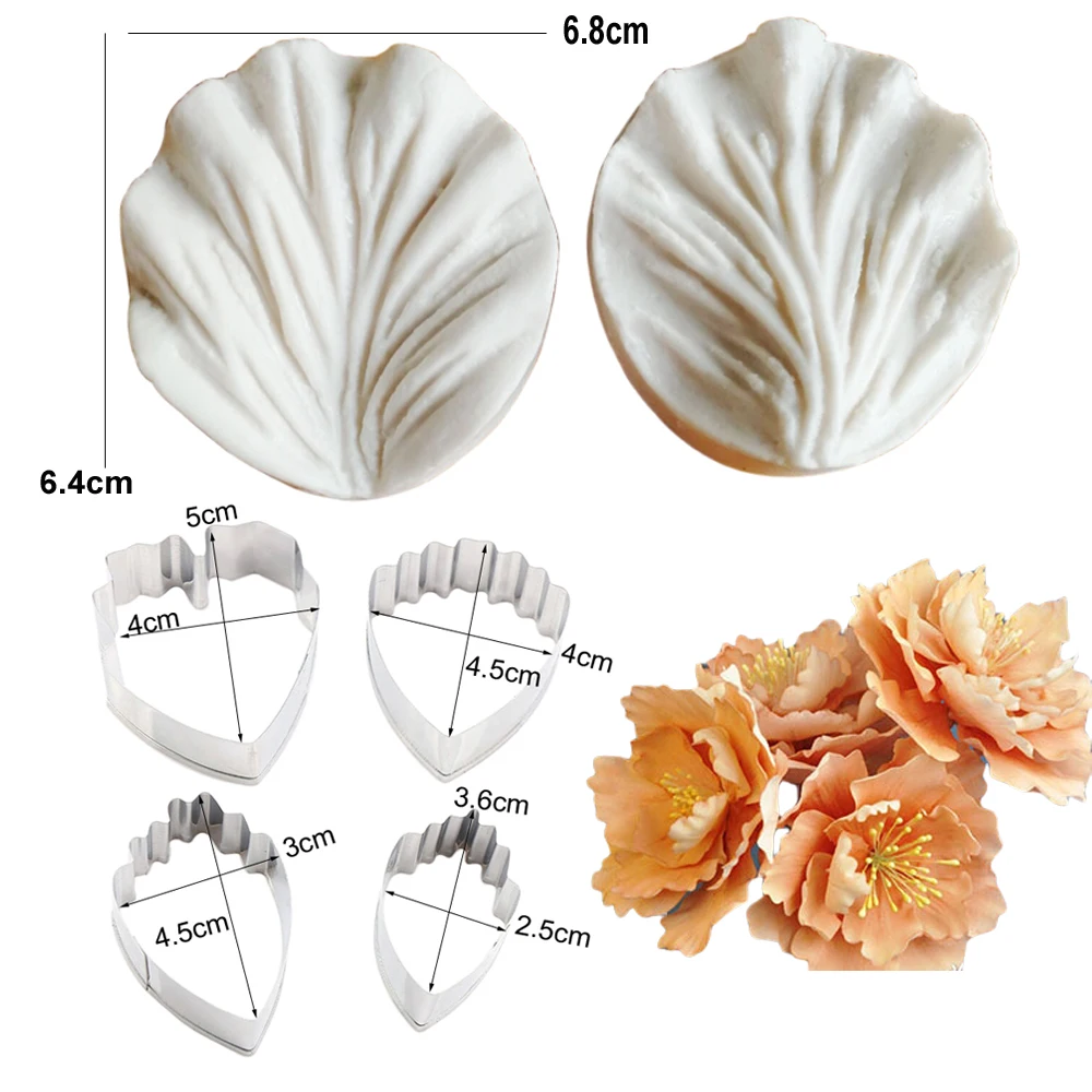 Peony Petal Veiner Silicone Mold DIY Fondant Flower Candle Polymer Clay Cold Porcelain Gumpaste Mould Sugar Cake Decorating Tool