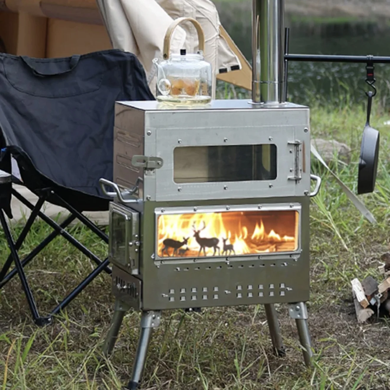 

Складная дровяная печь для палатки с дымоходом для зимней рыбалки, портативная печь для кемпинга