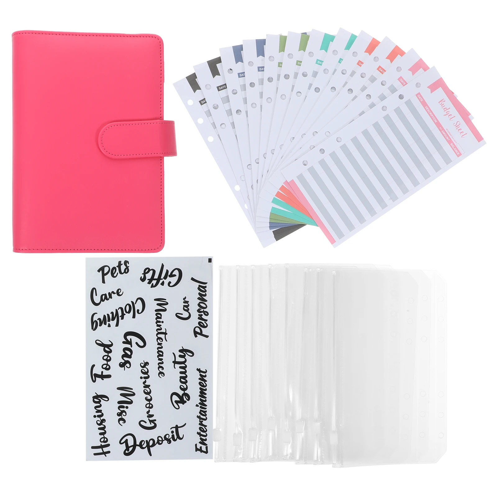 

Macaron Notebook Budget Binder Pink PVC Expense Tracker A5 Size School Supplies Girls Practical Use Financial