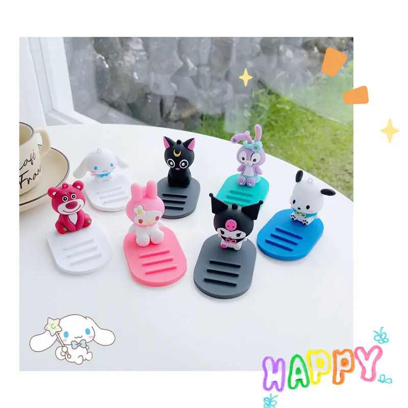 

Sanrio Kuromi Phone Holder Action Anime Figures Mymelody Pochacco HelloKitty Cinnamoroll Phone Holder Cute Cartoon Doll Toy Gift