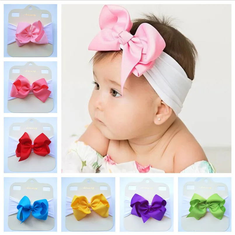 New Bow Hairband Child Hair Accessories Infant Baby Headband Headdress Flower Large Elastic Soft Nylon Hair Band