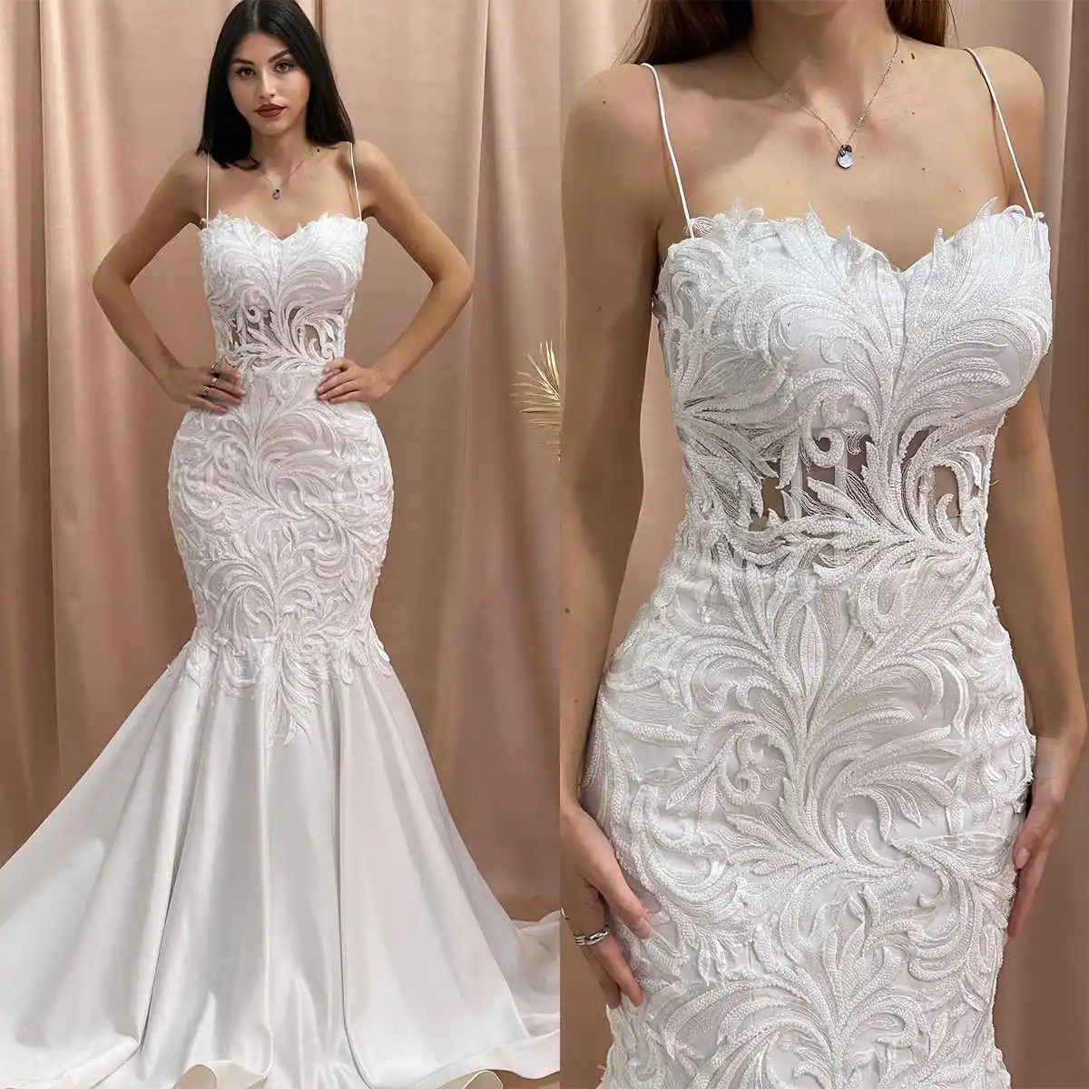 Simple Mermaid Gown Wedding Dresses Flowers Appliques Pattern Bridal Gowns Big Size Custom Size Colour vestidos de novia