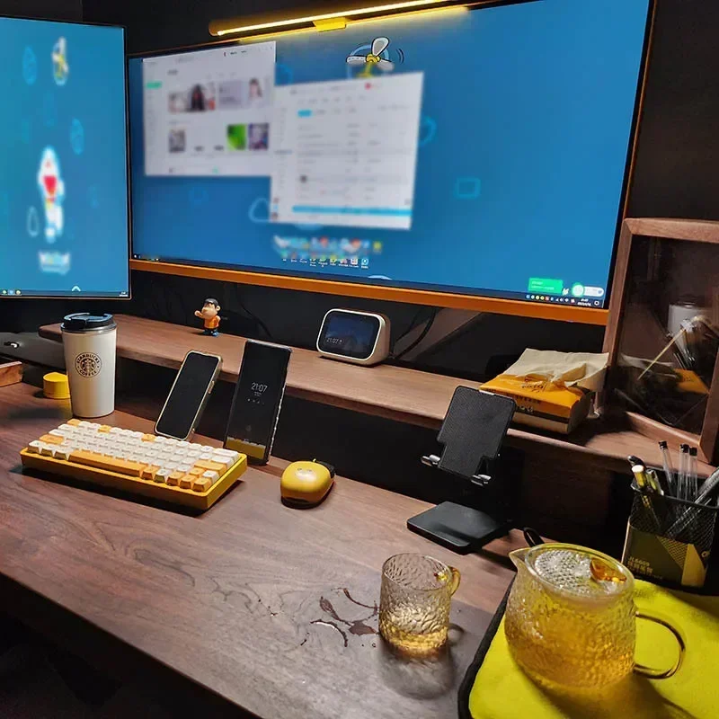 قاعدة مراقبة الجوز الأسود متعددة الوظائف للكمبيوتر المكتبي، حامل مرتفع للمكتب والكمبيوتر المحمول، رف تخزين لتوفير المساحة لطاولة الكمبيوتر