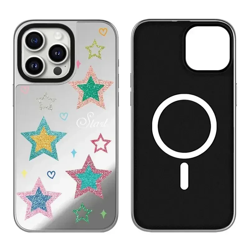 

Colorful Star Mirror Magnetic iPhone 11 12 13 14 15 Pro Max Mirror Surface MagSafe Case Cover Shell