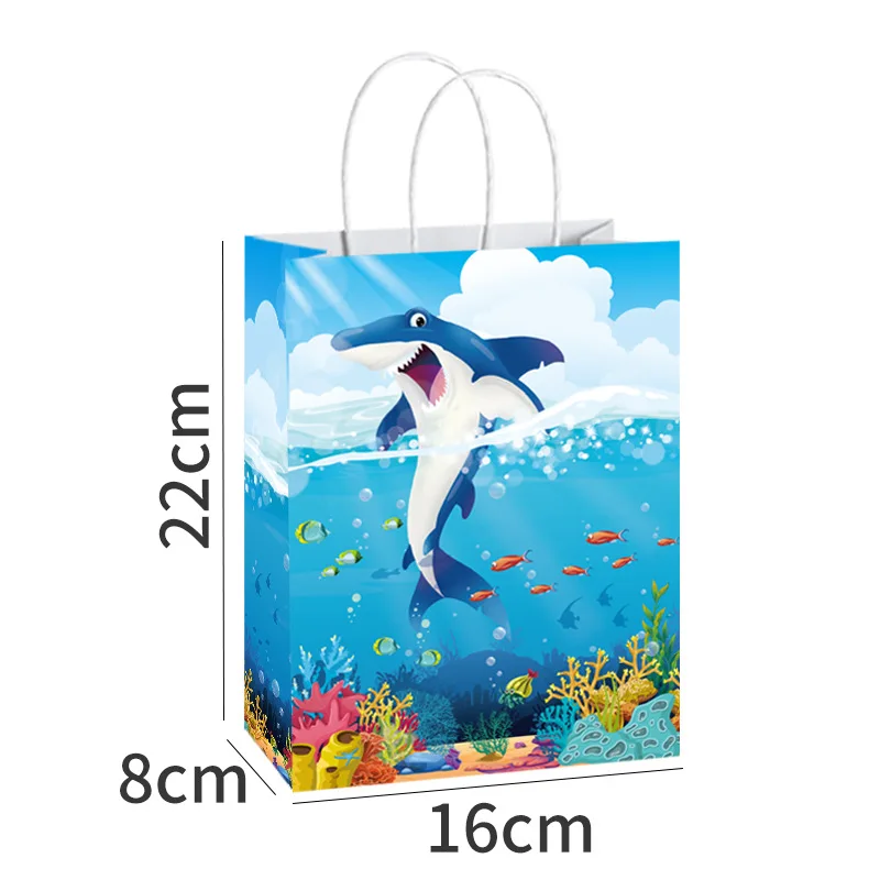 10/30/50pcs Cartoon Marine Animal Theme Paper Handbag Turtle Shark Seahorse Octopus Whale Dolphin Pattern Candy Gift Bags