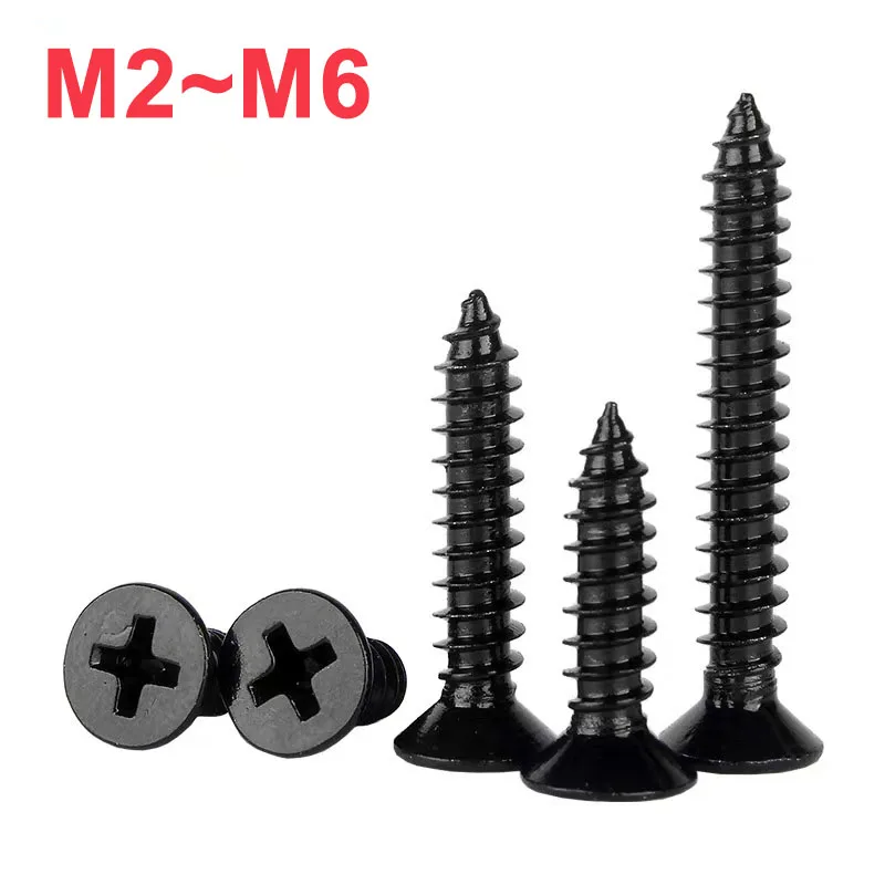 20-200Pcs M2 M2.6 M3 M3.5 M4 M5 M6 Cross Countersunk Flat Head Self-tapping Screw 304 Stainless Steel Black Phillips Wood Screw
