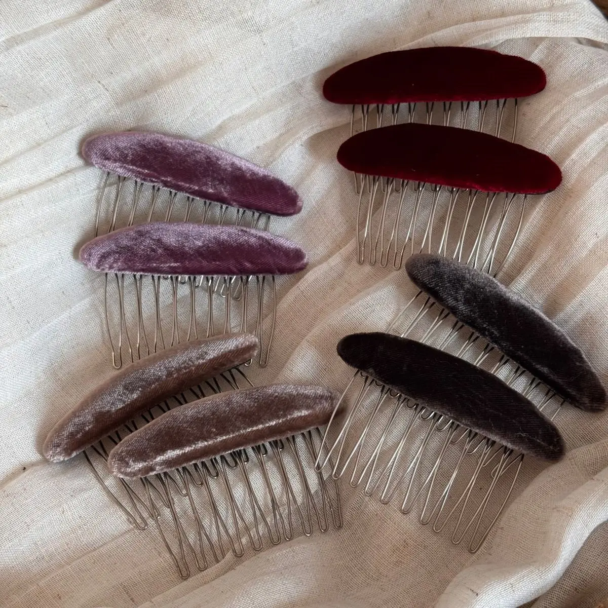Hair Comb French Velvet Insert Soft Fabric Oval Hair Fork for Bangs Bun Side Styling Portable Daily Office Travel Accessory
