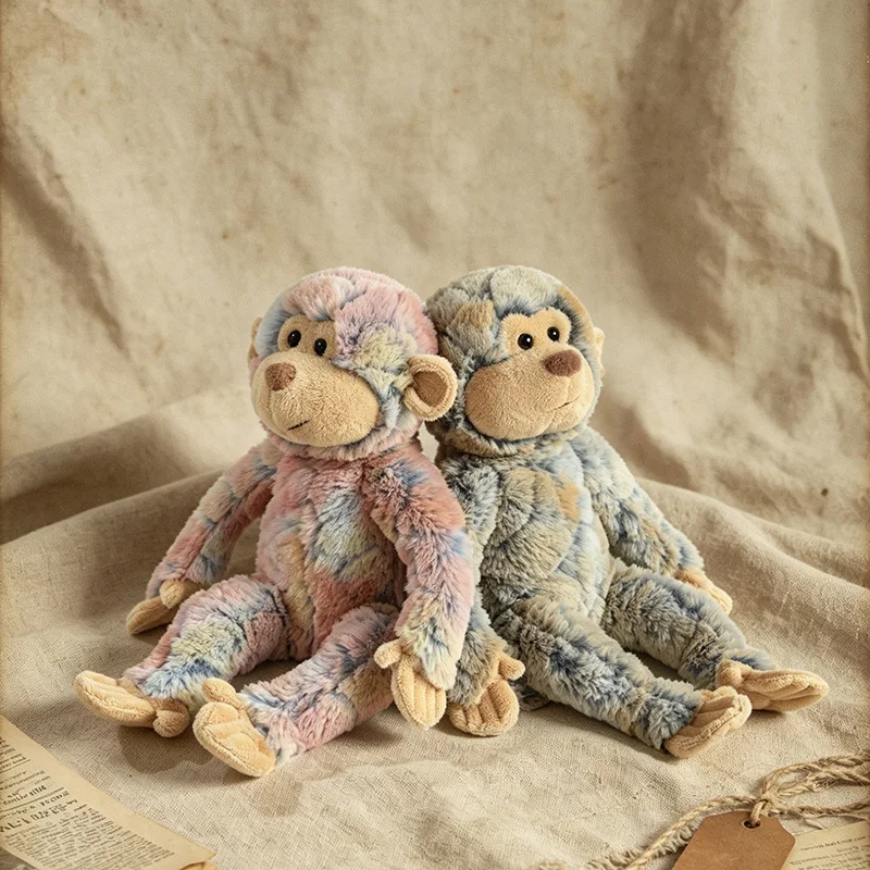 Colorful Stuffed Monkey Doll Macaron Pink Blue Caramel Gray Blue 40cm Tie Dye Design Soft Hug Toy for Sofa Resting Comfort
