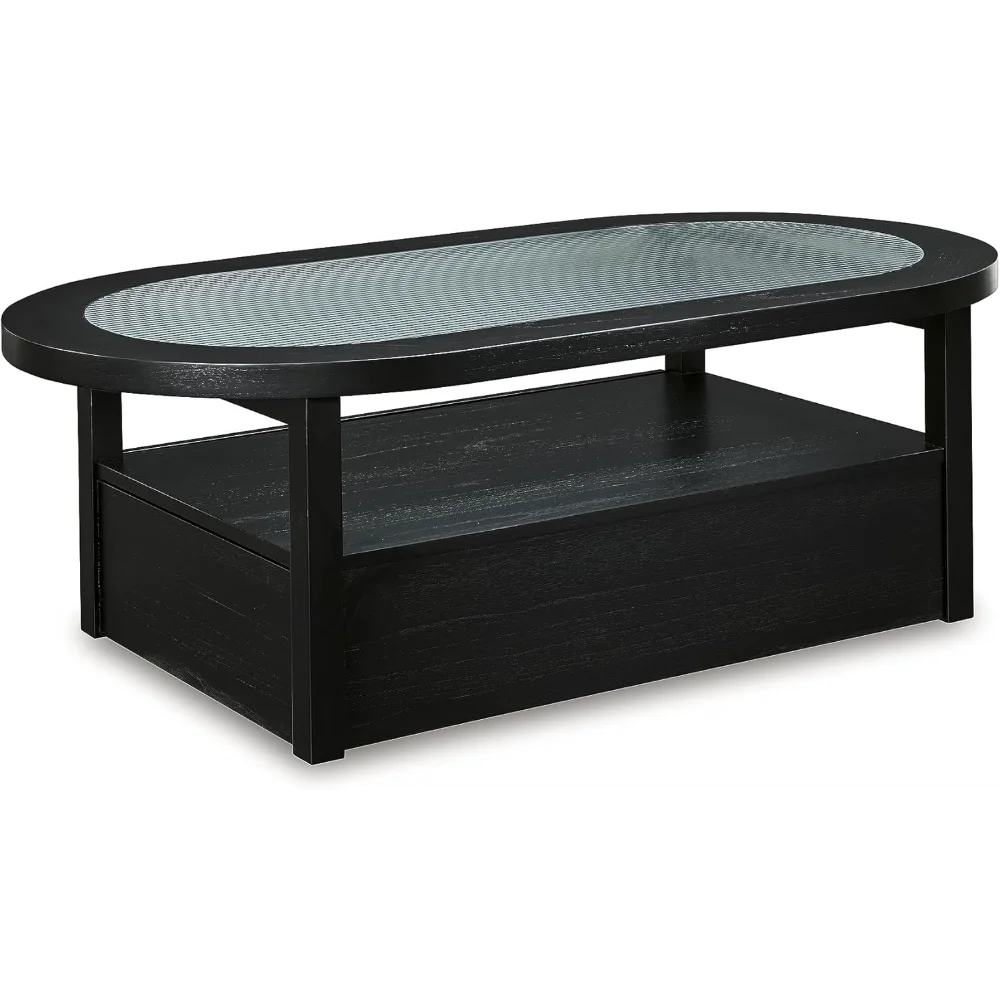 

Signature Design Industrial Glass-Tabletop Coffee Table with Casters and Open Shelf, Black