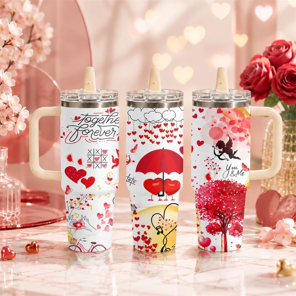 Love Letters Romantic Love Vacuum Flasks 40oz Thermal Tumbler with Handle Stainless Steel Insulated Water Portable Mug Cup
