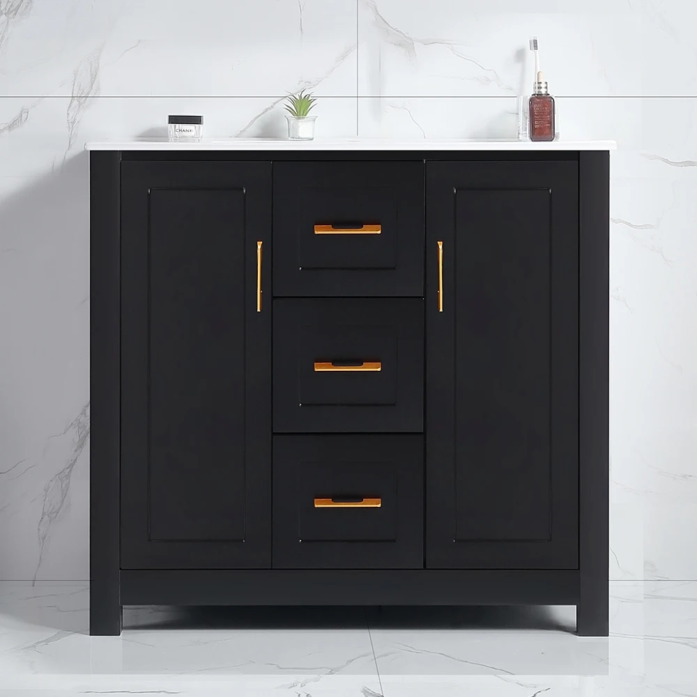 

36" Black Bathroom Vanity with Single Sink, Combo Cabinet Undermount Sink, Bathroom Storage Cabinet with 2 Doors and 2 Drawer