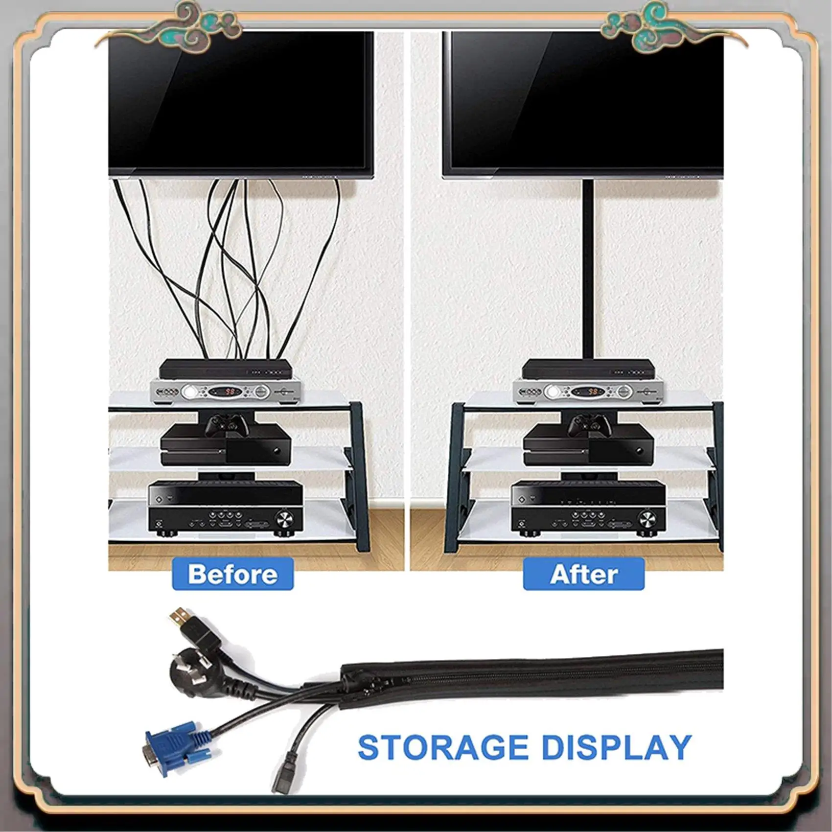 A46M-8 Pack Cable Tidy Tube For TV Computer Home Entertainment,Cable Management Zipper Sleeve Cable Organisers Sleeve