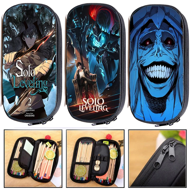 Solo Leveling Sung Jin Woo Pencil Cases Fun Cartoon Anime Pen Box Bag for Student Big Capacity School Supplies Zipper Pencilcase