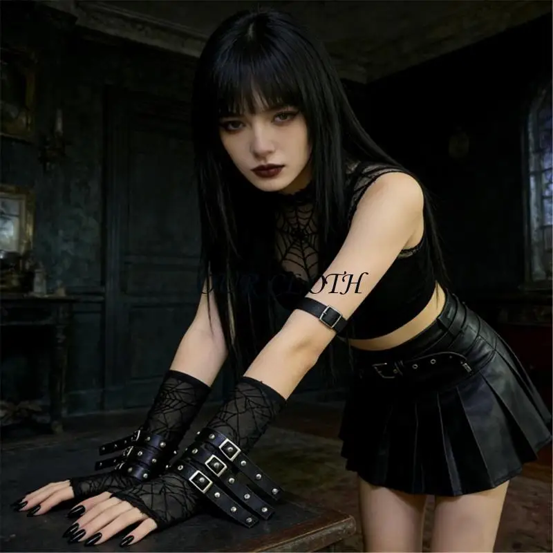 Rivets Embellished Lace Wrist Guard Adjustable Armband For Gothic Rock Fashion And Athletic Use Y1AC