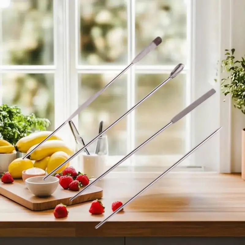 4PCS Nail Art Stirring Rod Tool Stainless Steel Powder Liquid Gel Polish Spoon Spatula Foundation Mixing Tool