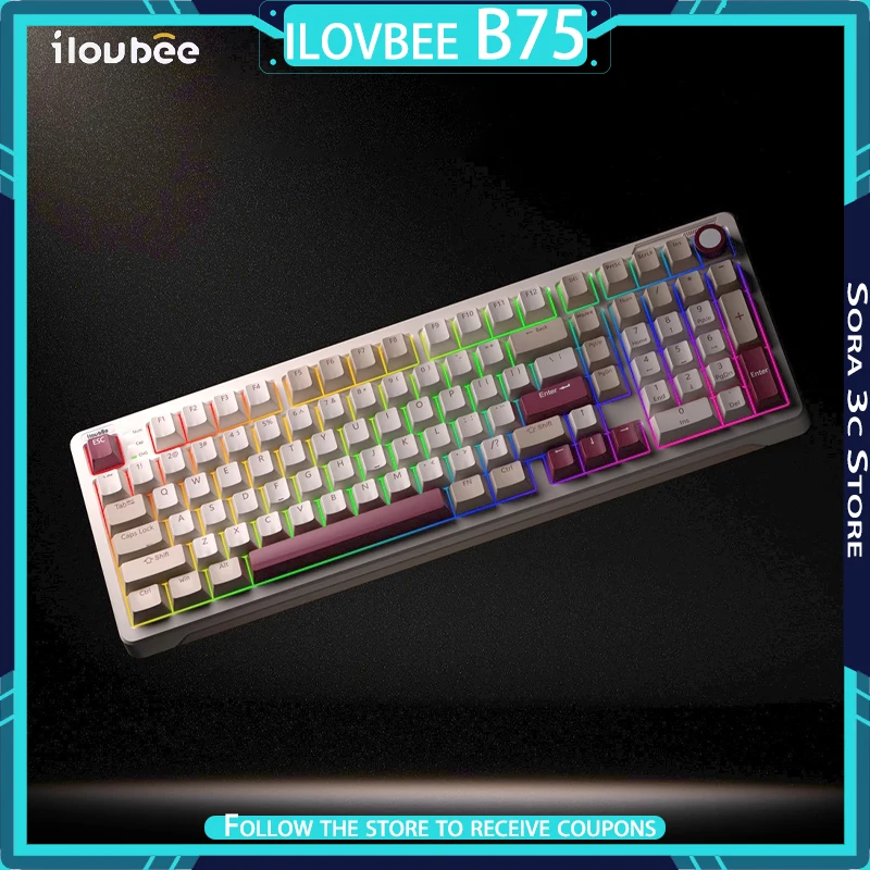 ILovbee B98 Retro Mechanical Keyboard Wireless 3Mode Hot-swappable Knob 5Layer Sound-Absorbing Structure Custom Gaming Keyboard