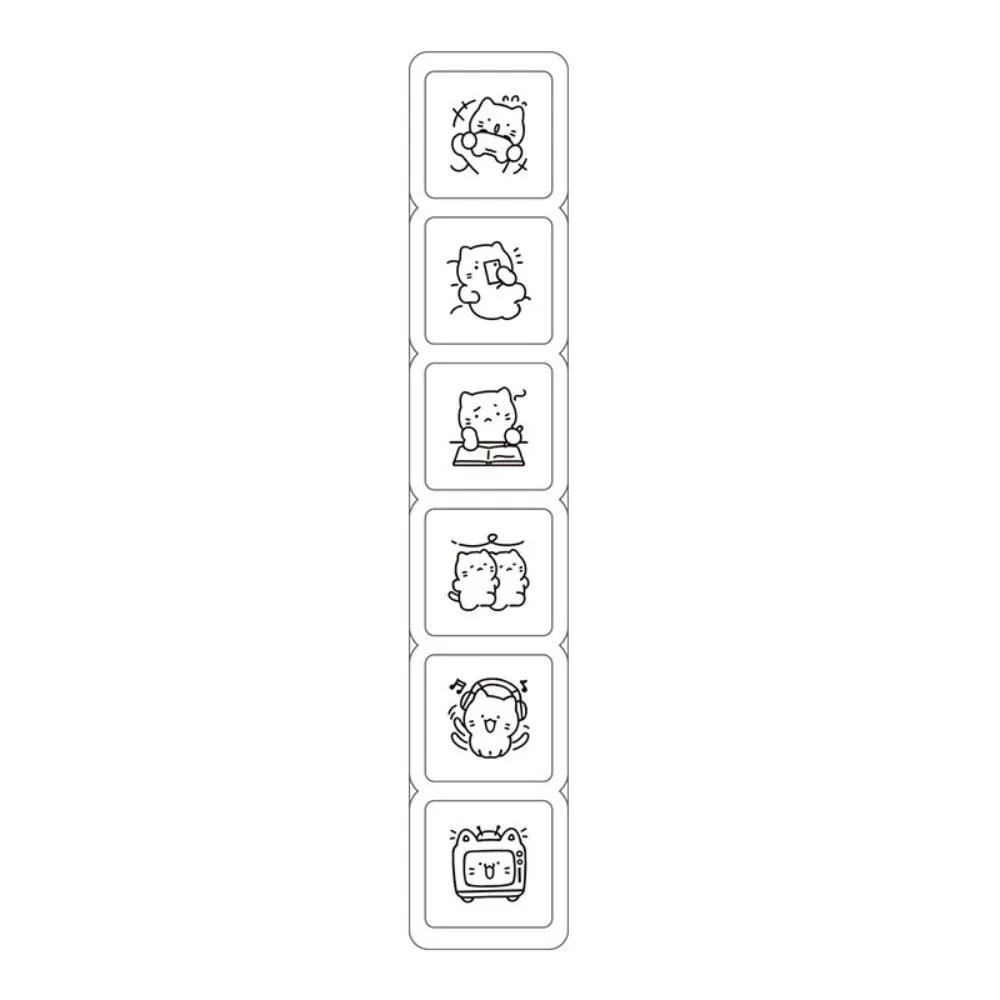 6pcs Cute Design Cat Emotion Stamp Plastic Handle Daily Life Series Scrapbooking Stamp Mini Size White Pattern Stamps