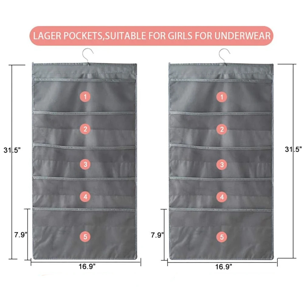 1PC Closet Hanging Bra Organizer with Rotating Metal Hanger Dual Sided Wall Shelf Wardrobe Mesh Pockets Hanging Storage Bag