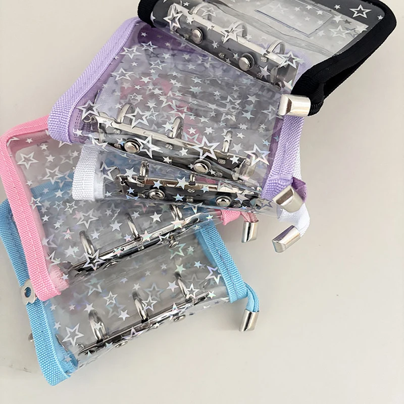 Mini 3-hole PVC Loose Leaf Notebook With Zipper and Edging Hand Account Book Photo Album Guka idol Small Card Star Storage Book