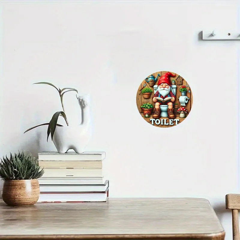 2D Flat, 1pc, Wooden Sign, Wooden Gnome Toilet Door Sign Decoration, Rustic Style Gnome Bathroom Wall Hanging Decoration, Unique