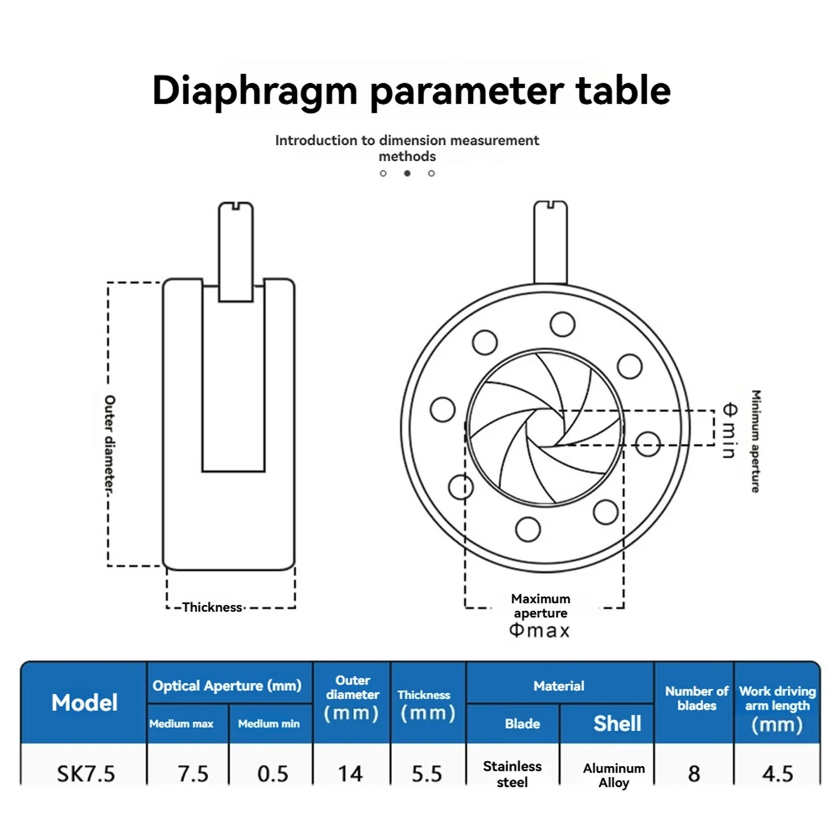 ABXHH 0.5-7.5mm Manual Aperture Adjustable Mechanical Iris Diaphragm Iris Diaphragm for Digital Camera Microscope Iris SK7.5