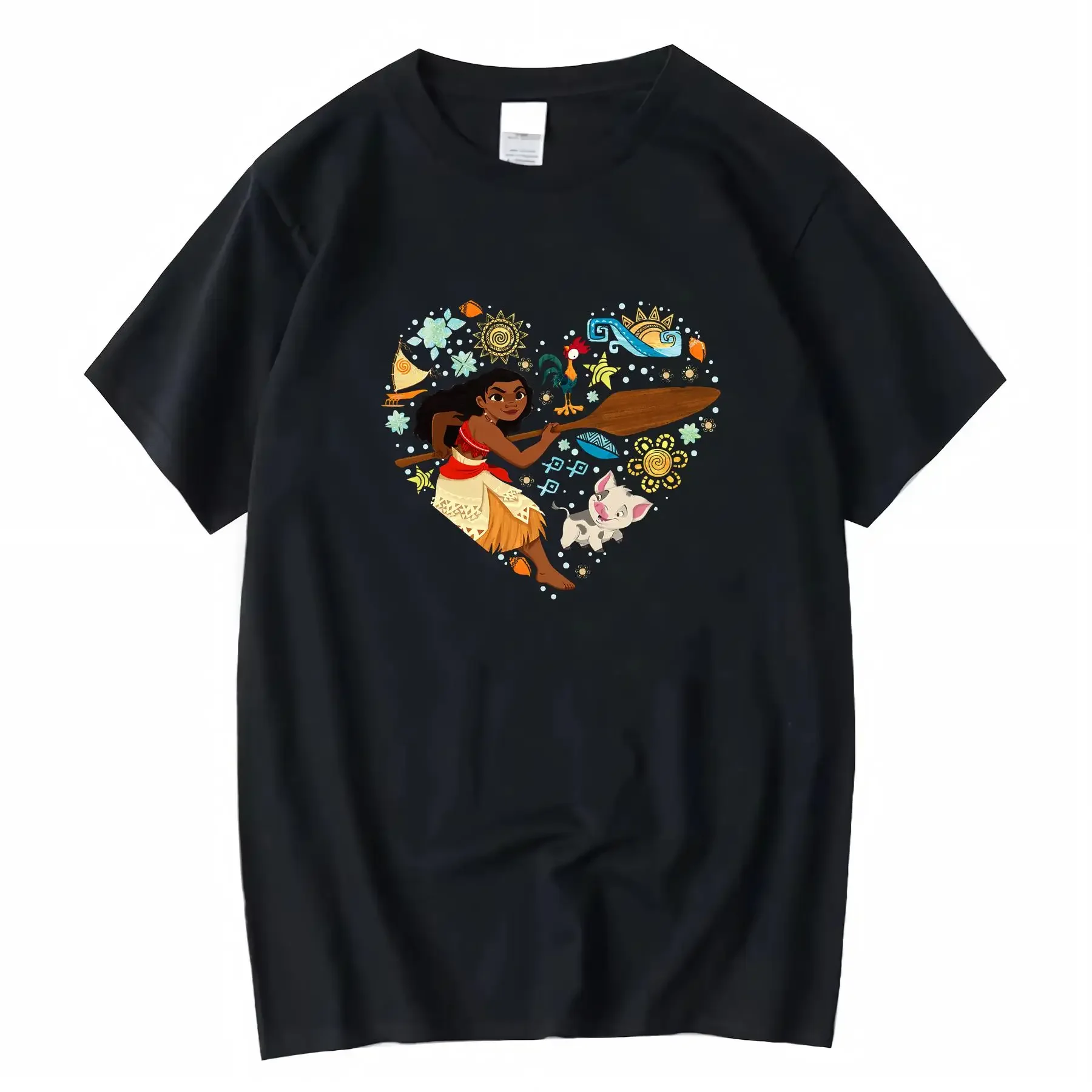 

Disney Princess Moana Hei Pua Collage Heart 100 Cotton Crew Neck T shirt for Women Disneyland Family Matching Magic Kingdom