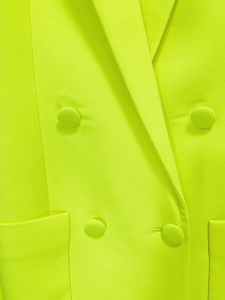 HIGH STREET-Chaqueta larga con doble botonadura para mujer, Blazer fluorescente con hombros al descubierto, moda de diseñador, 2024