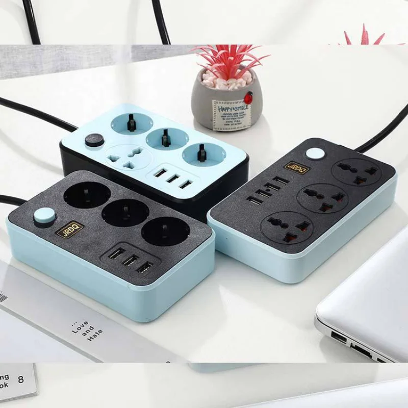 EU Plug Power Strip with 6 USB Socket 3 Ports Home Extension Cord Network Filter Overload Protection Outlet AC Electrical